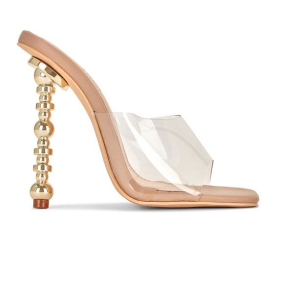 superdown Shoes - superdown | NEW Braelyn PVC Sculpted Gold Tone Stiletto Heel in Nude Size 8